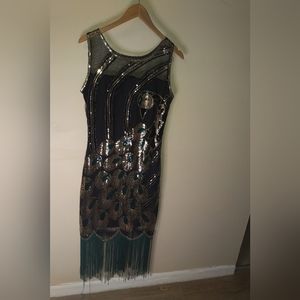 Green peacock sequinned dress